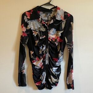 White House Black Market Black Floral Button Down Shirt